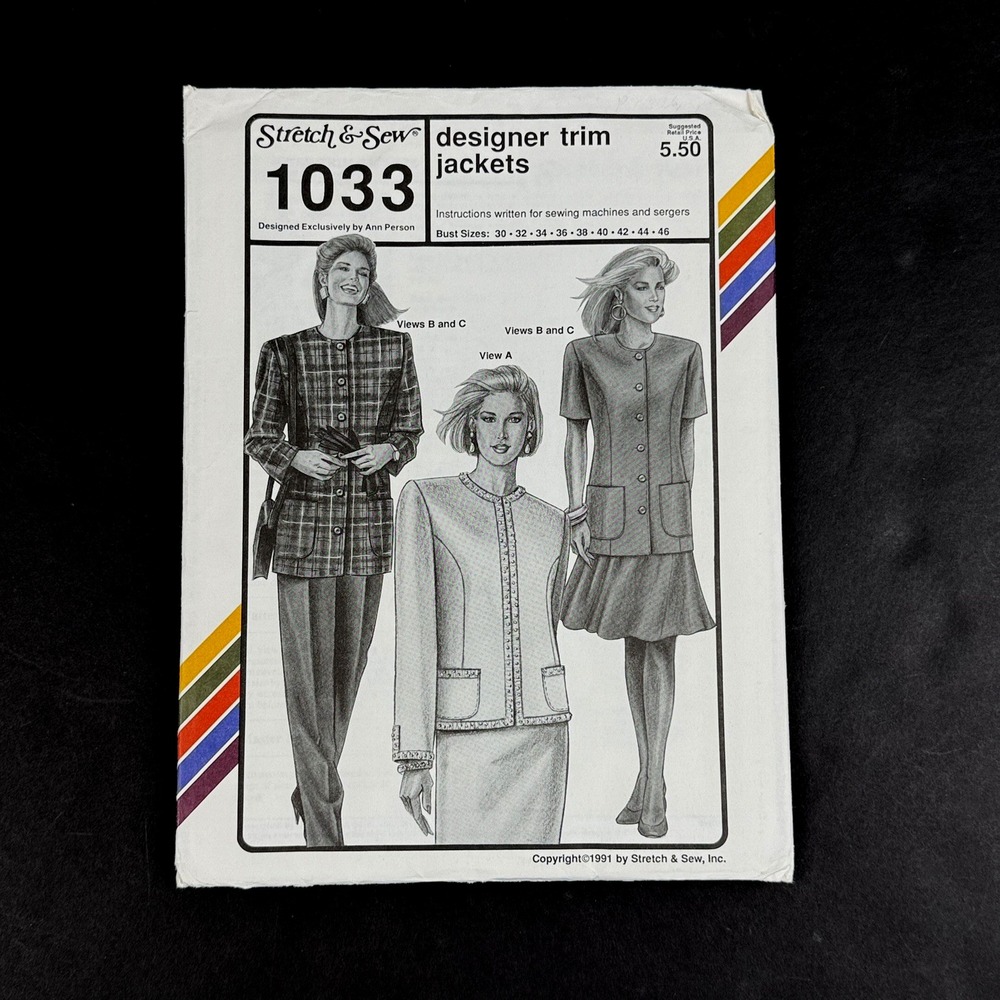 Vintage 90s UNCUT Women Designer Trim Jacket Suit Coat Sewing Pattern Ann Person